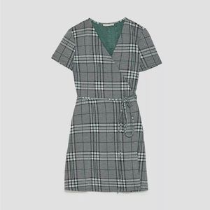 ZARA TRAFALUC CHECKED MINI DRESS V-NECK
